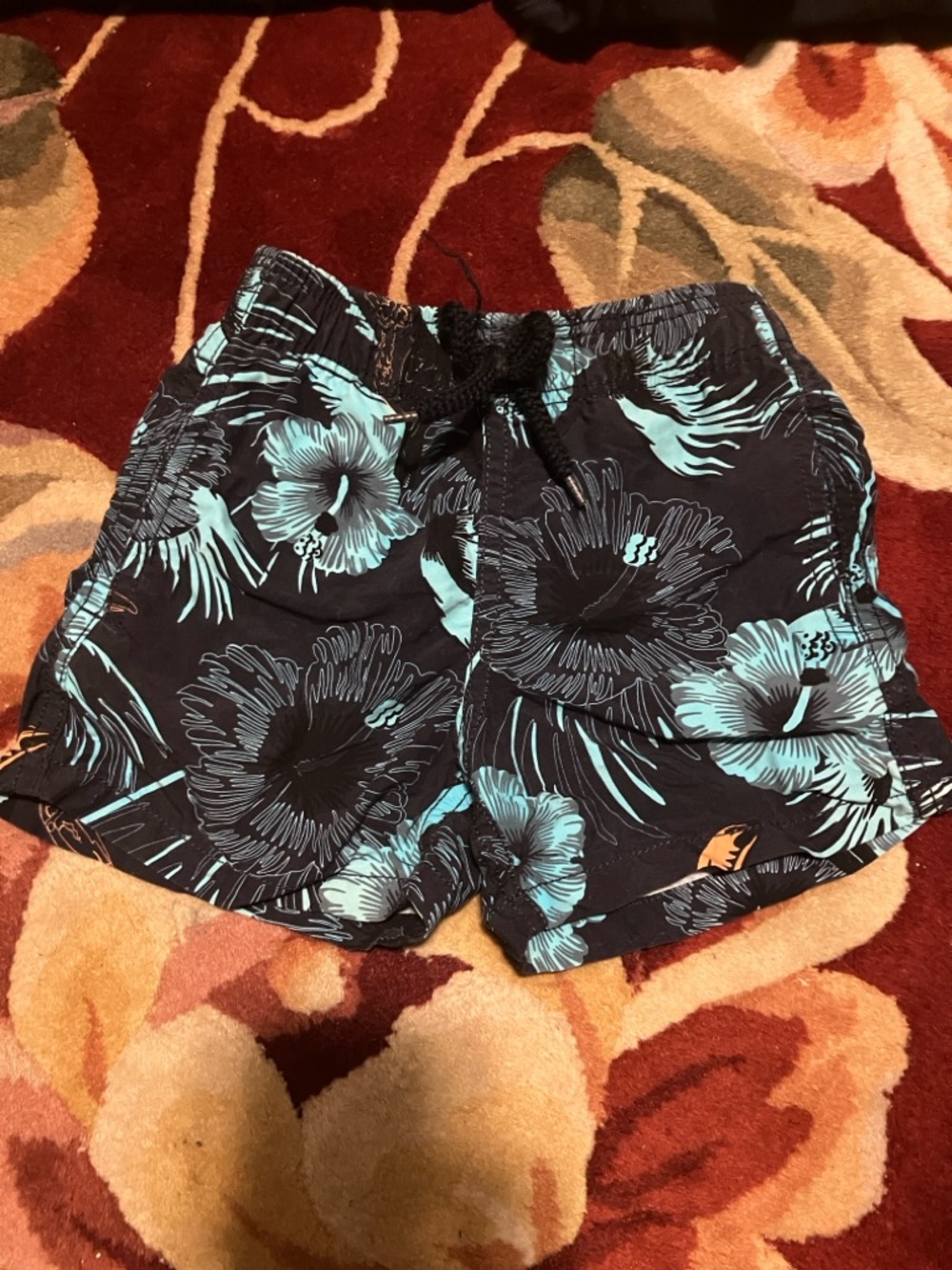 Vilebrequin Navy Swim Shorts with Turquoise Wave Accents